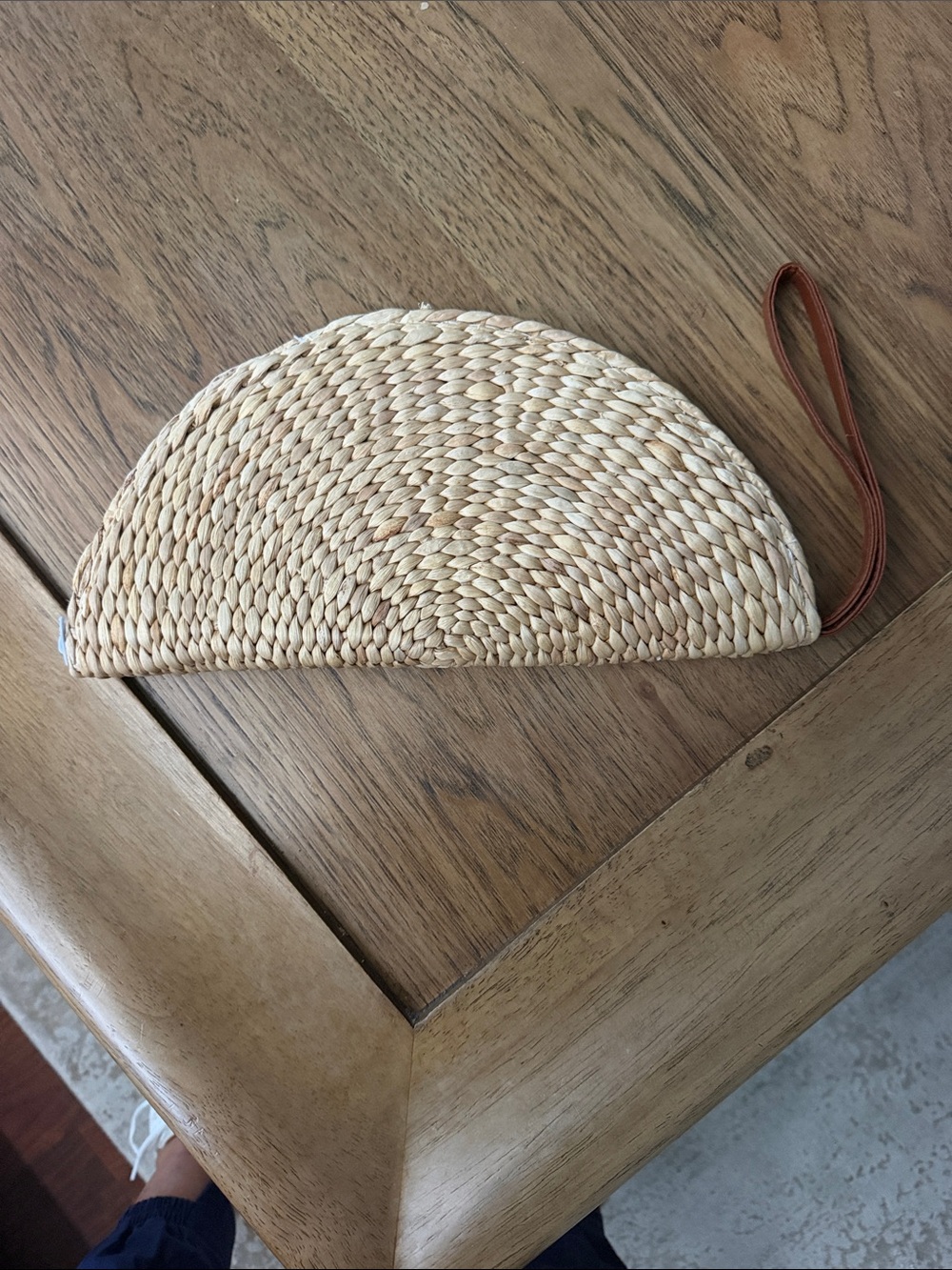 Vici Natural Straw Half-Moon Wristlet with Brown Strap